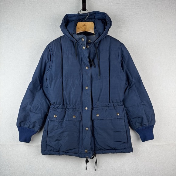 70's Vintage Eddie Bauer Goose Down Parka Men's XS Hooded Jacket Blue *Read